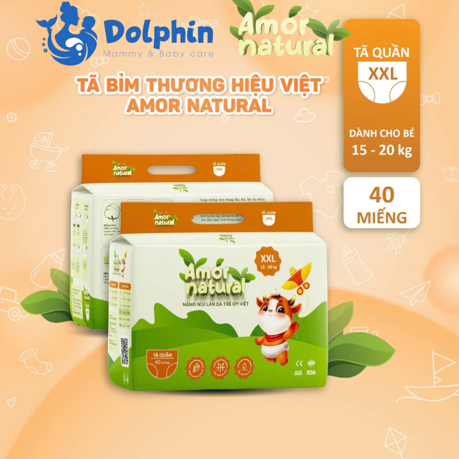 Bỉm - Tã quần Amor Natural size XXL 40 miếng (15-20kg)